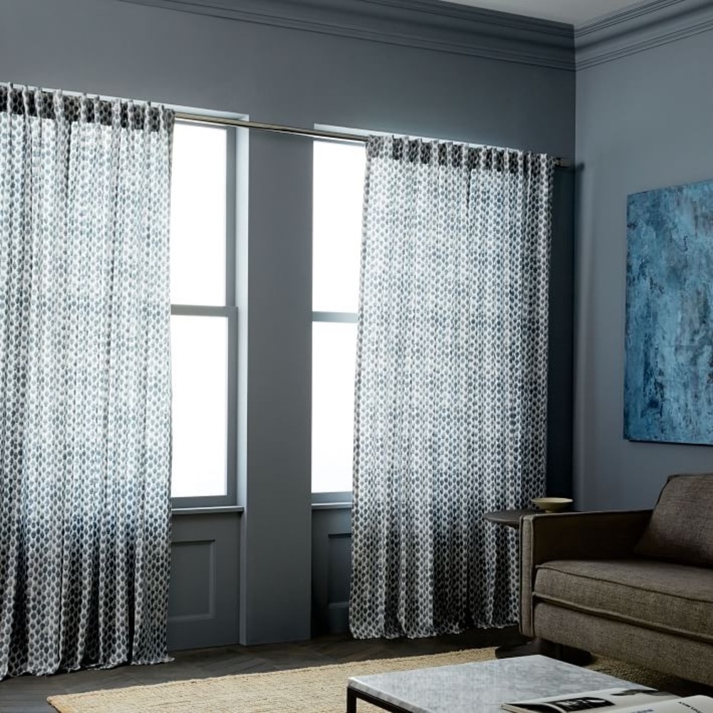 West Elm Stamped Dot PAIR of Curtain Panels Frost Gray / Cream 48x96" Set/ 2